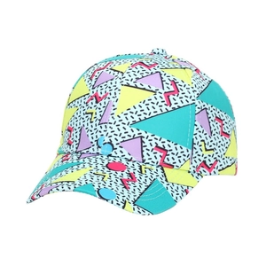 Vintage Memphis geometric print baseball cap with colorful patterns and curved brim