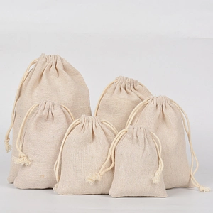 Sac à Cordon en Coton Naturel pour Bijoux Mariage Fête Emballage Cadeau Petit Sac Réutilisable avec Cordon de Serrage