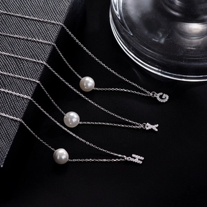 Elegant S925 silver necklaces with round pearls and micro-set G, K, H letter pendants