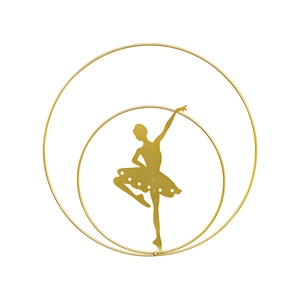 Moderne Wanddeko aus goldfarbenem Metall mit tanzender Mädchen-Silhouette in Doppelringen