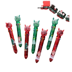 Christmas 10-color retractable ballpoint pen with sequin deer toppers and holiday patterns