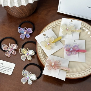 Butterfly Hair Clip And Hair Tie Iridescent Acetate Hollow Design Rhinestone Embellished Fairy Style Accessories