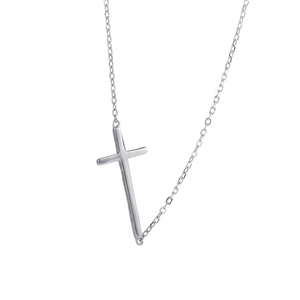 Minimalist S925 sterling silver cross pendant necklace with fine chain on white background
