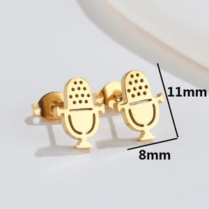 Fashionable golden microphone stud earrings for women with 11mm height in hip hop style
