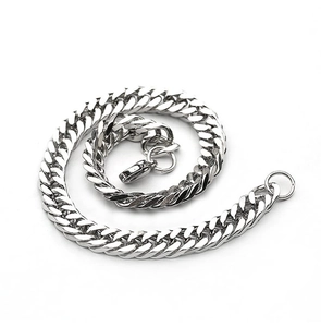 Polished silver titanium steel Cuban chain bracelet with secure lobster clasp detail