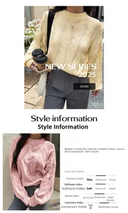 Detail of vintage cable knit texture and 100% acrylic material specs for long sleeve sweater