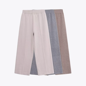 Pantalon Large Femme Tricot Taille Haute Élastique Doux Couleur Unie Décontracté Droit