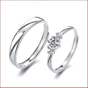 Matching Rings Elegant Copper Silver Color Adjustable Cubic Zirconia Accented Twisted Minimalist Jewelry For Lovers