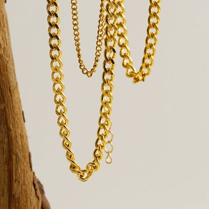 Double layered gold stainless steel Cuban link necklace with chunky chain design