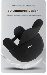 Close-up of black winter hat for men with ear flaps and thermal heat storage lining