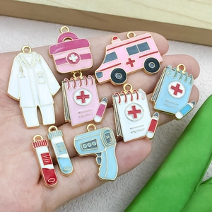 Nurse medical charms set including ambulance and first aid kit enamel pendants