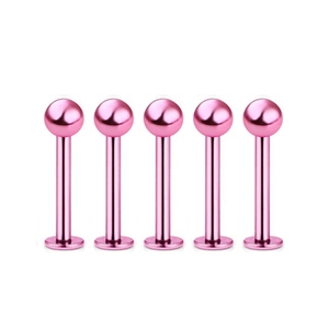 Fünfteiliges Set aus metallisch violetten Edelstahl-Lippenpiercings mit Politur