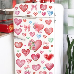 Valentine's Day heart and rose decals on white fridge for romantic kitchen decor