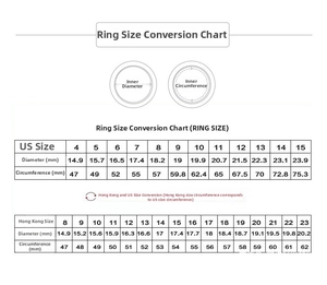 Universal ring size chart for women showing US and HK sizes with diameter measurements