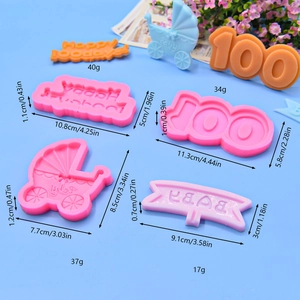 Set di stampi in silicone rosa con carrozzina e Happy 100 Days per decorazione torte