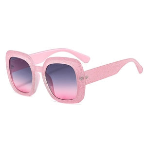 Pink square oversized sunglasses with glitter frames and gradient lenses for women