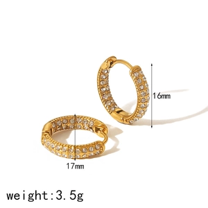 18k gold plated stainless steel hoop earrings with three rows of sparkling zircon stones