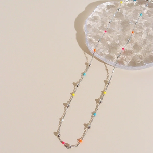 Stainless Steel Necklace For Women Minimalist Colorful Beads Ins Style Niche Design Silver Tone Elegant Jewelry