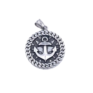 Vintage titanium steel Viking octagram anchor compass pendant in retro punk silver style