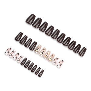 30pcs deep brown press-on nails set featuring glitter accents and animal prints