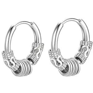 Boucles d'oreilles créoles argentées vintage avec texture dragon et petits anneaux