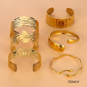 Set of 6 French vintage 18k gold plated stainless steel open bangles for women