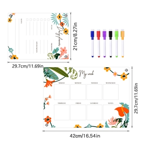 Set of acrylic magnetic weekly and daily planners for fridge with 6 colored dry erase pens