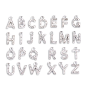 Sparkling silver A-Z alphabet pendants with rhinestones for DIY jewelry making