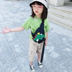 Cute black toddler dinosaur chest bag with green embroidery for kids outdoor activities