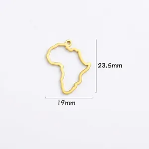 Detail showing 18K gold stainless steel Africa map charm with dimensions 19mm by 23.5mm