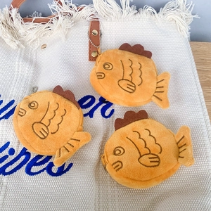 Cute Taiyaki Fish Shape Plush Coin Purse With Metal Keychain Zipper Mini Storage Bag For Women Kids