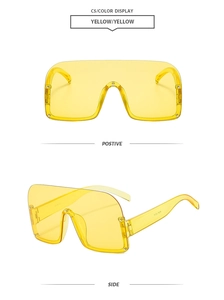 Front and side views of semi-rimless yellow transparent oversized outdoor sunglasses