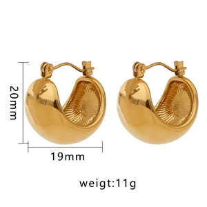 Irregular gold stainless steel earrings measuring 20mm by 19mm on a white background