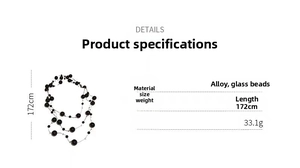 Detailed specifications of the 172cm long multilayer pearl necklace in alloy and glass