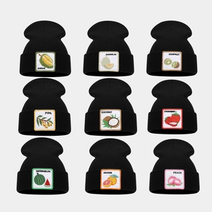Unisex Knitted Beanie Hat Warm Acrylic Fruit Patch Embroidery Winter Skull Cap For Men Women Casual Outdoor