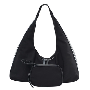 Minimalist black nylon hobo shoulder bag with a matching detachable small coin purse