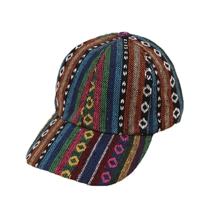 Ethnic style baseball cap featuring multi-color geometric jacquard weave patterns