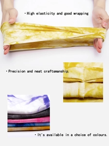 Detail view of high elasticity yoga headband featuring tie-dye patterns and neat stitching