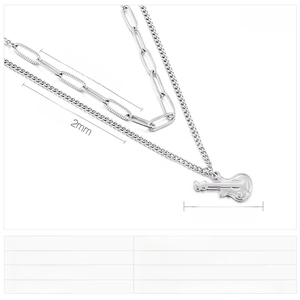 Detailed specs of double-layer stainless steel necklace with guitar pendant measurements