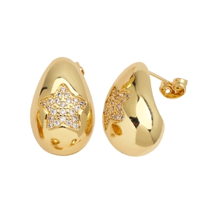 Elegant gold drop earrings featuring a sparkling star-shaped zircon inlay for women