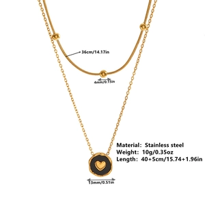 Collier double couche en acier inoxydable avec chaîne serpent et pendentif cœur noir
