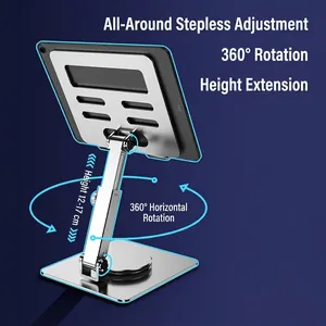 Rotating aluminum tablet stand with adjustable height 12-17cm and 360-degree swivel base