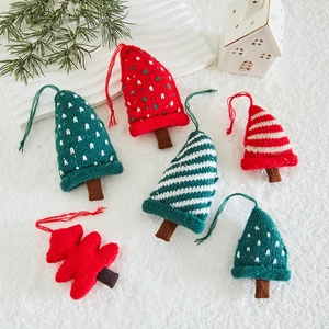 Christmas Tree Hanging Ornaments Knitted Wool Yarn Polka Dot Striped Handmade For Home Party Festive Decor