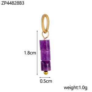 Detail view of purple natural stone pendant with dimensions 1.8cm height and 0.5cm width