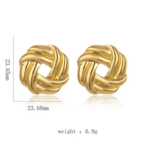 Detailed size view of 18k gold-plated geometric knot earrings with 23.6mm measurements