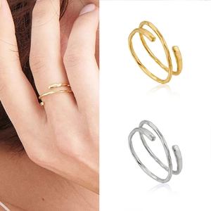 Minimalist double layer irregular open ring in 18k gold and silver hammered finish