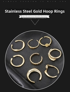 Set of 8 minimalist gold stainless steel rings with knotted and twisted rope designs