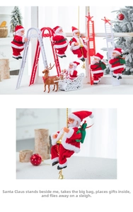 Détail du Père Noël grimpant sur une échelle et des perles pour décoration festive