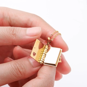 18k gold plated book locket necklace with openable heart detail on minimalist chain