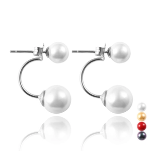 Minimalist S925 silver double pearl drop earrings available in four diverse colors